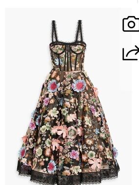 Amanda lace-trimmed embroidered tulle midi dress